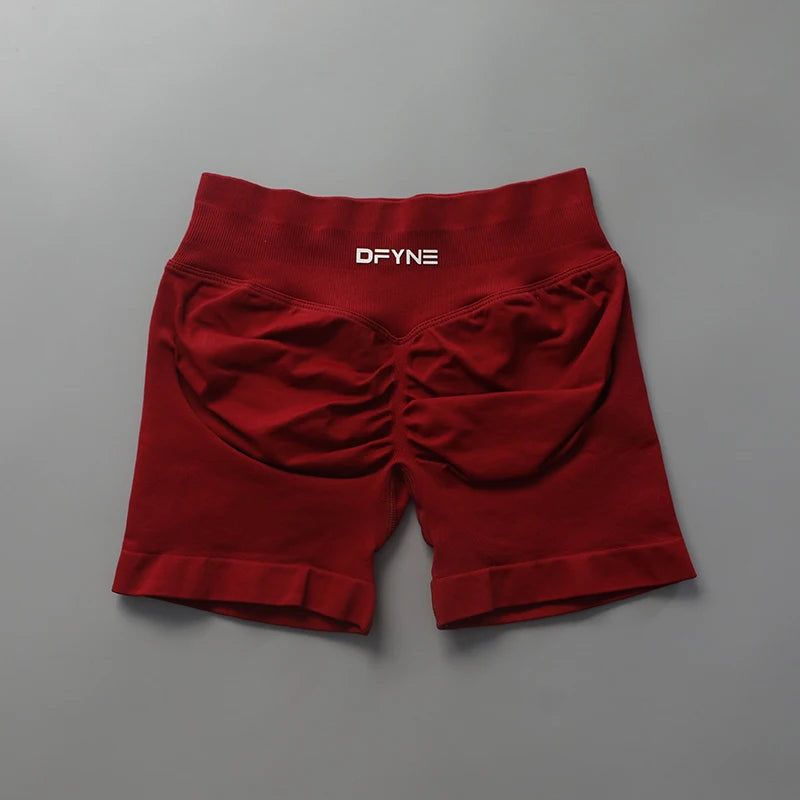 Dfyne Impact Shorts With Logo Low Ribbed Band Yoga Shorts Seamless Scrunch Bum Workout Gym Shorts Booty Stretch Running Shorts