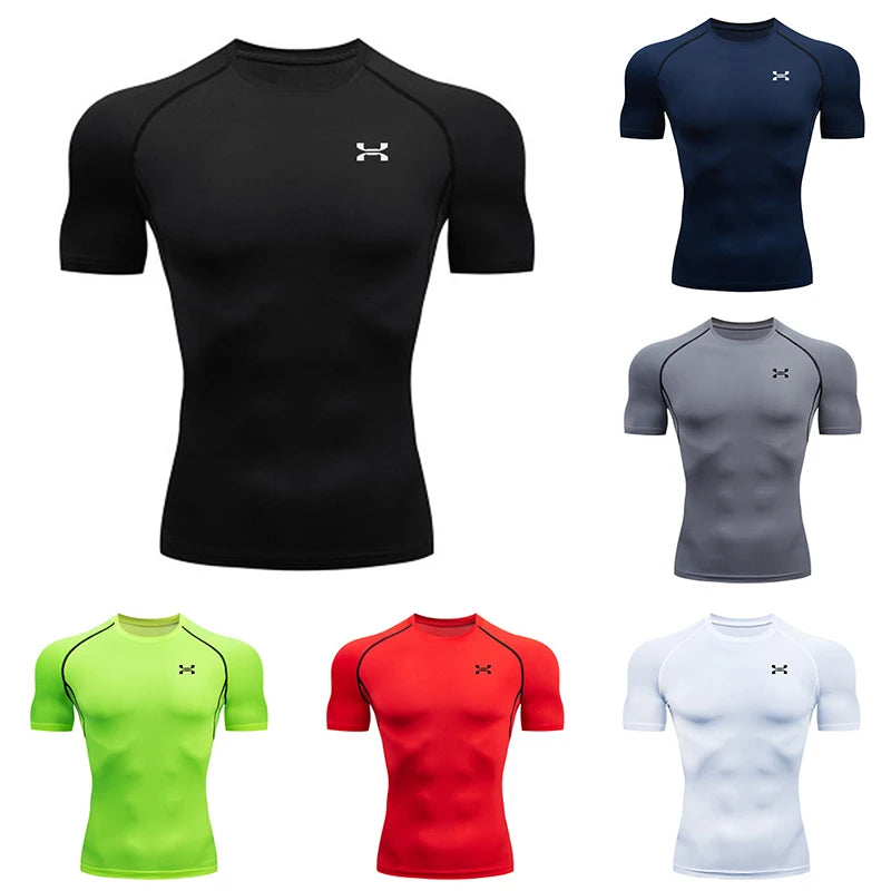 Summer Sport Run Top T-shirt Men Gym Compression T-shirt Fitness Workout Quick Dry Jogging Short Sleeves Tees Shirt Men Clothing