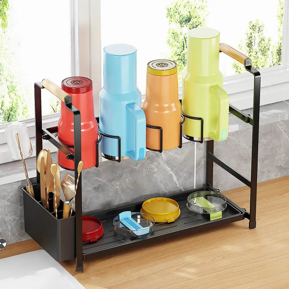 Kitchen Storage Rack Water Bottle Organizer with Drain Tray for Stanley Tumbler Easy Access Storage Holder Cup Holder Simple