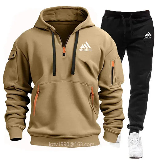 2024 Spring and autumn fashion casual sportswear set men's new multi-pocket zipper hoodie + sweatpants two-piece set