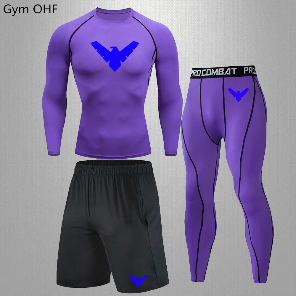 Nightwing Men's Compression Sportswear Suits Gym Tights Training Clothes Workout Jogging Running Set Rashguard Tracksuit For Men