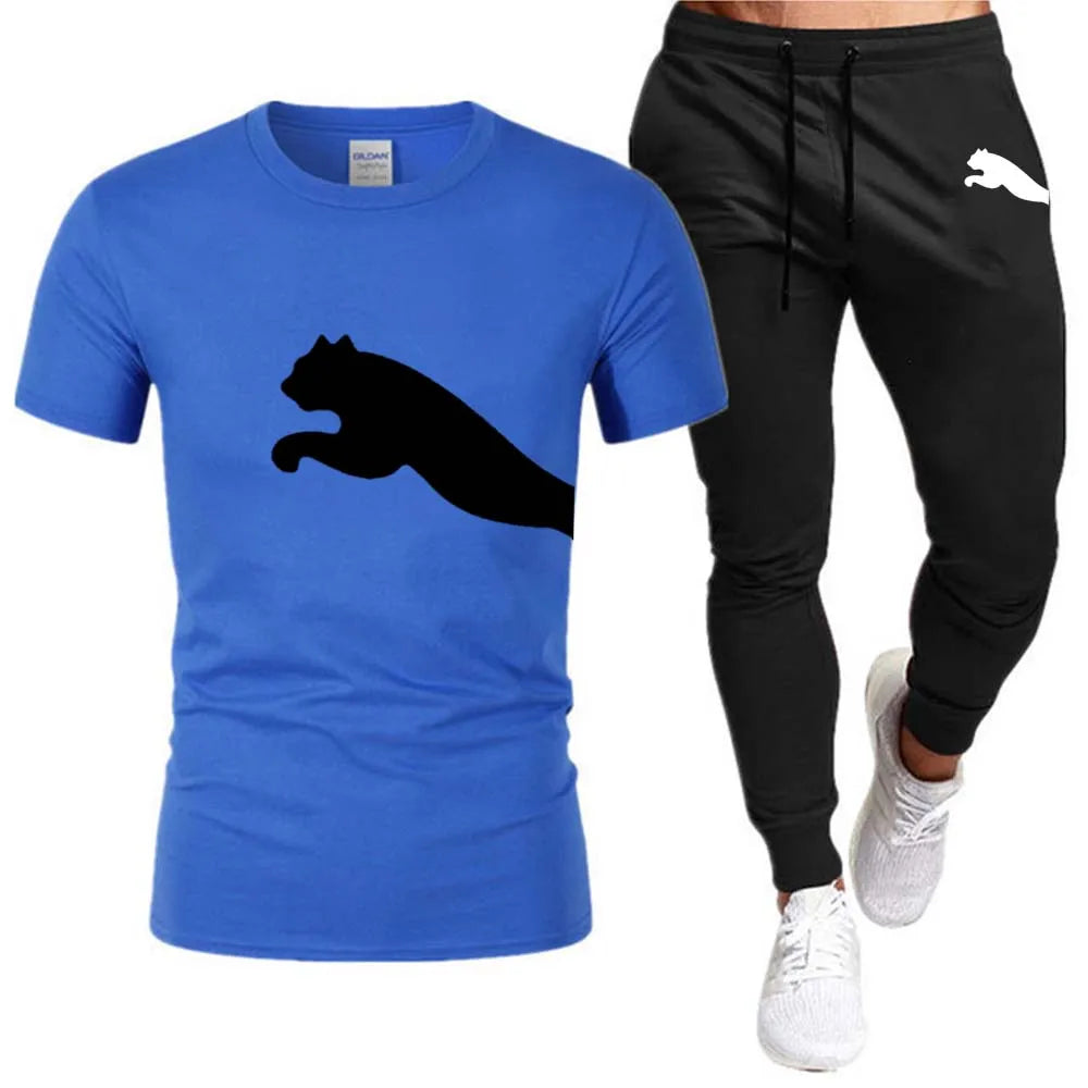 Men's Mesh T-shirt Sweatpants Suit Summer Fashion Casual Short-sleeved T-shirt Sportswear Outdoor Street Two-piece Set S-3XL