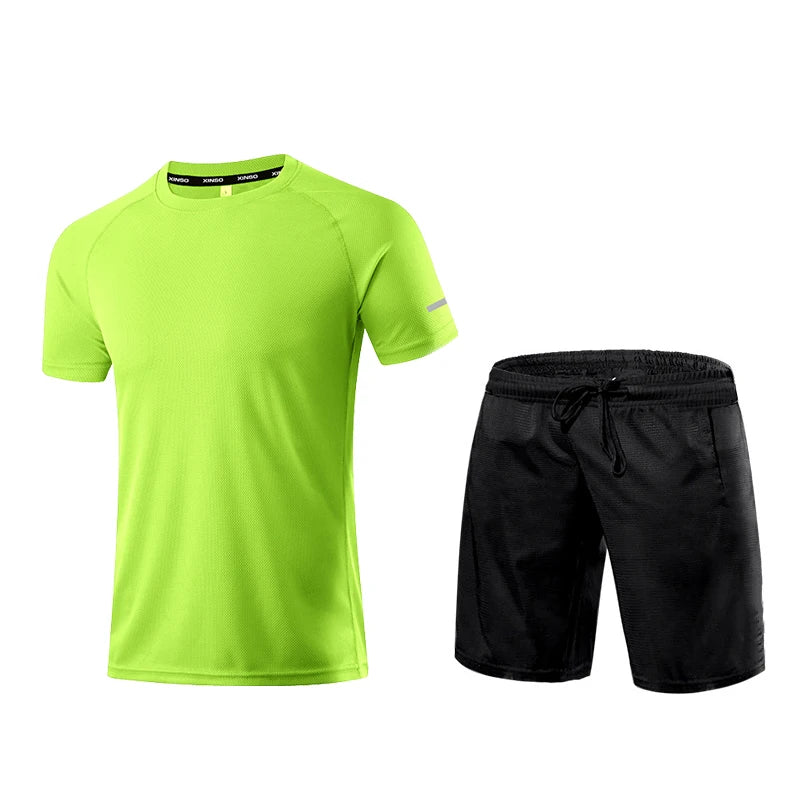 2023 Fitness Suits With Shorts O-Neck Men's T-shirt + Sports Shorts Set Summer Running Moisture Wicking Sportswear Man Outfits