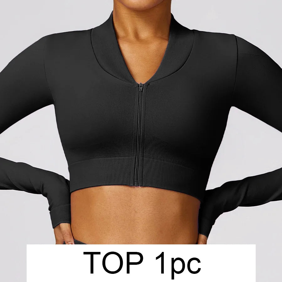 Yoga Set Gym 2/3pcs Seamless Clothes Sportswear Yoga Suits For Women Long Sleeve Fitness Set Tracksuits Sports Bra Bell-Bottoms