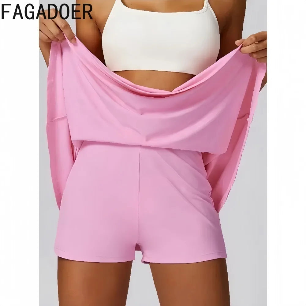 FAGADOER Women Elasticity Solid Sporty Mini Skirts Two Piece Sets Casual Zip Long Sleeve Slim Coat And Skirts Yoga Outfits 2024