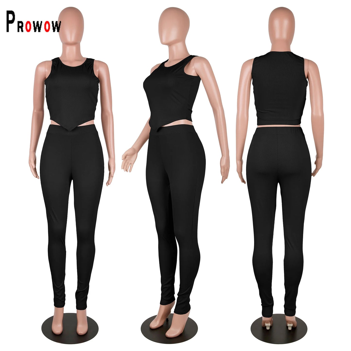 Prowow Bodycon Women Clothing Set Vest Pant Two Piece Tracksuits Fitness Suits 2023 New Summer Spring Joggers Outfits Streetwear