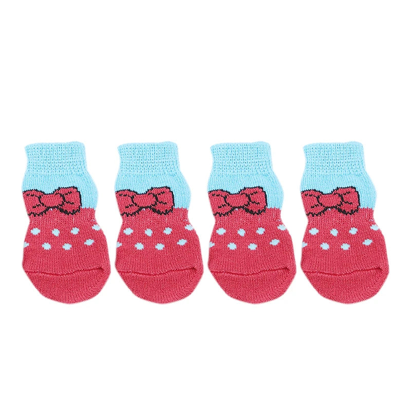 4Pcs Warm Puppy Dog Shoes Soft Pet Knits Socks Cute Cartoon Anti Slip Skid Socks Breathable Pet Products S/M/L Puppy Dog Socks