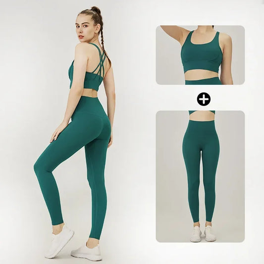 2pcs Women Seamless Yoga Set Sport Suit Gymwear Workout Clothes Gym Crop Top High Waist Legging Fitness Bra Set Sports Suit Q889