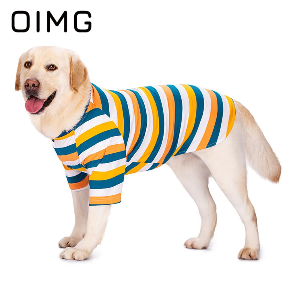 OIMG Cotton Stripes Large Dogs Clothes Labrador Akita Border Terrier Outdoor Casual Pet T-shirt Breathable Dog Vest Two Colors