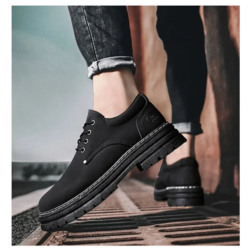 New Fashion Work Shoes Spring Autumn Lace Up Leather Shoes Brand Comfy Office Style Leisure Walk Oxfords Men Casual Shoes