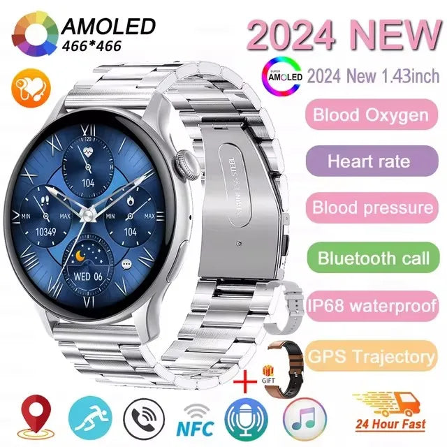 2024 New NFC GPS Smart Watch Women 1.43 Inch AMOLED 466*466 HD Screen Always Display Sport Watch Women Bluetooth Call Smartwatch