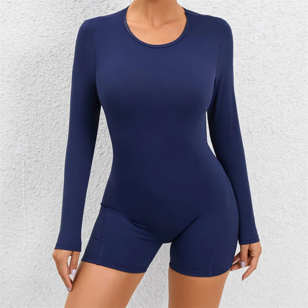 Nylon Women Jumpsuit Long Sleeve Yoga Set Backless One-piece Bodysuit Fitness Gym Workout Rompers Exercise Outfit Suits