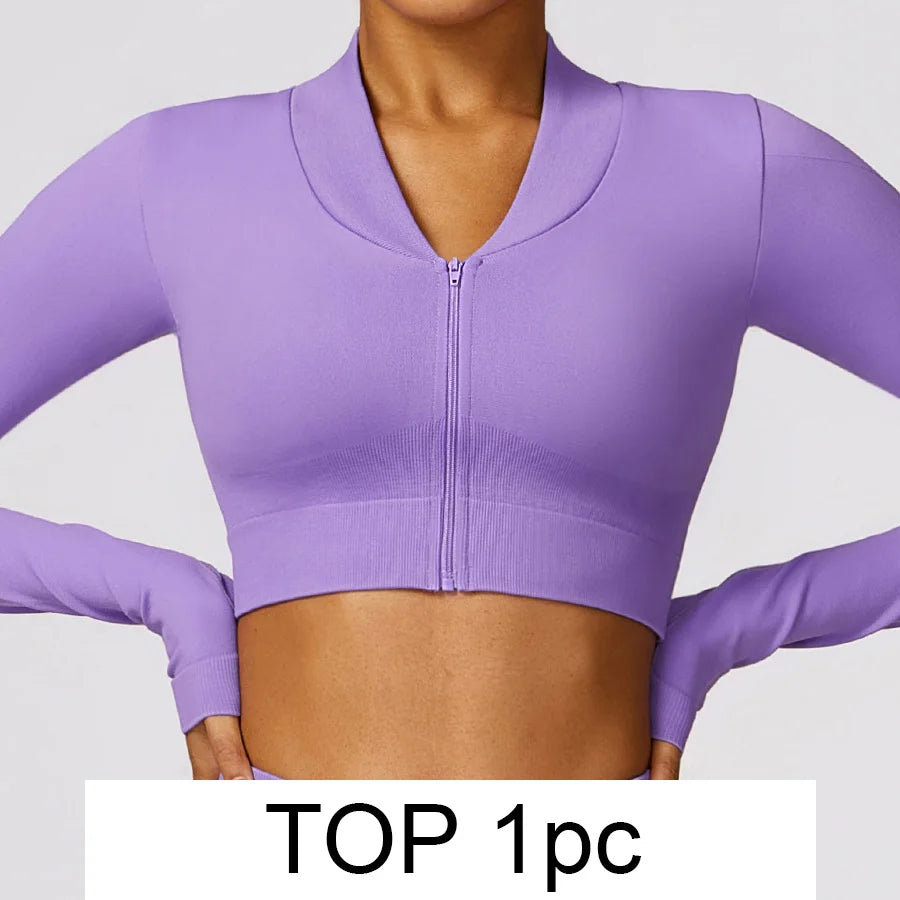 Yoga Set Gym 2/3pcs Seamless Clothes Sportswear Yoga Suits For Women Long Sleeve Fitness Set Tracksuits Sports Bra Bell-Bottoms