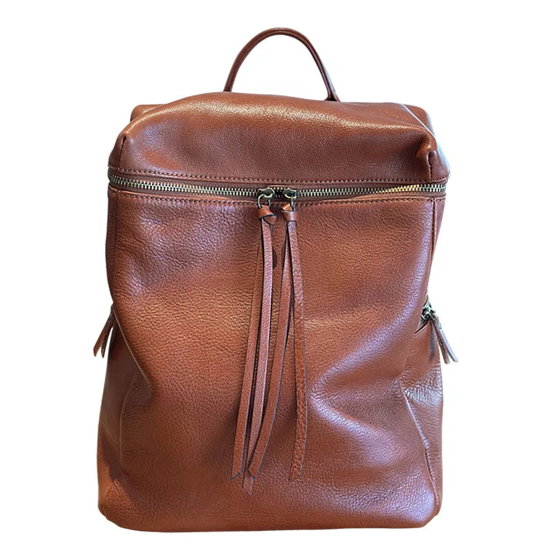 Tanned Leather Backpack Women's Vintage Genuine Bag Simple Top Layer Cowhide Travel Large Capacity Bags