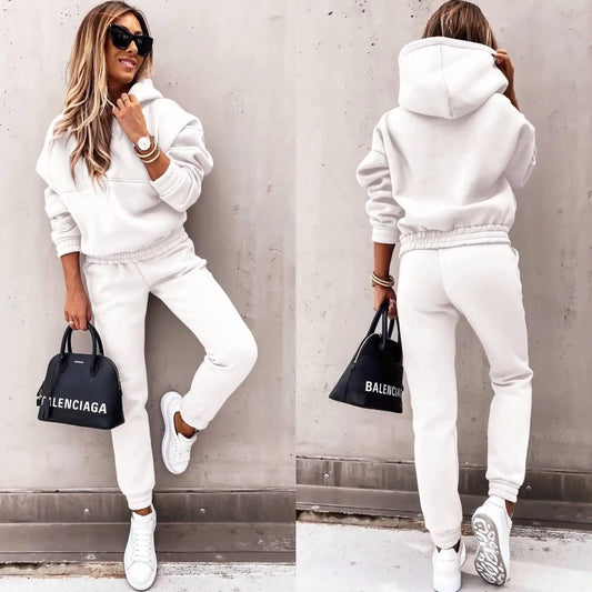 Women Winter Two Piece Set Tracksuit Solid Color Suit 2024 Autumn Trouser Suits Female Sweatshirt Solid Sports Hoodie Sportswear