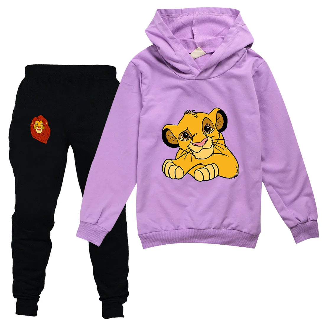 The Lion King Simba Boys Girls Casual Thin Hoodies Black Pants Children Outerwear Clothing Sets Kids Sportswear Suits