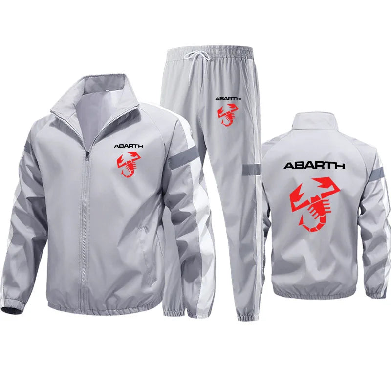 M-6XL men's jacket sweatshirt set abarth print High quality jacket + sweatpants 2 piece Fitness jogging men's sportswear suit