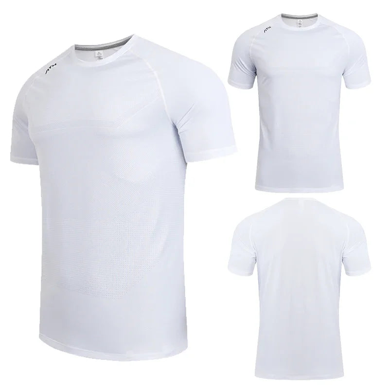 Men Dry Fit Sport Short Sleeve T-shirt Running Compression Sweatshirt Tight Sportswear Gym Fitness Elastic Shirts Top Rash Guard