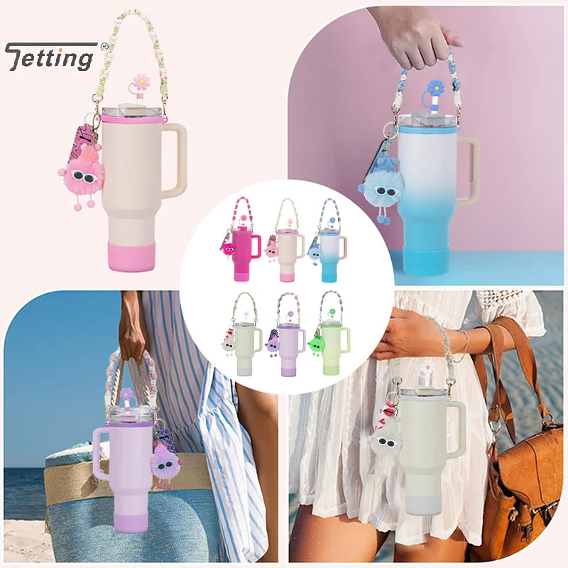 6Pcs/set 40oz 30oz Water Cup Decor Compatible With Stanley Cup Tumbler Water Bottle Handle Sling Strap Accessories