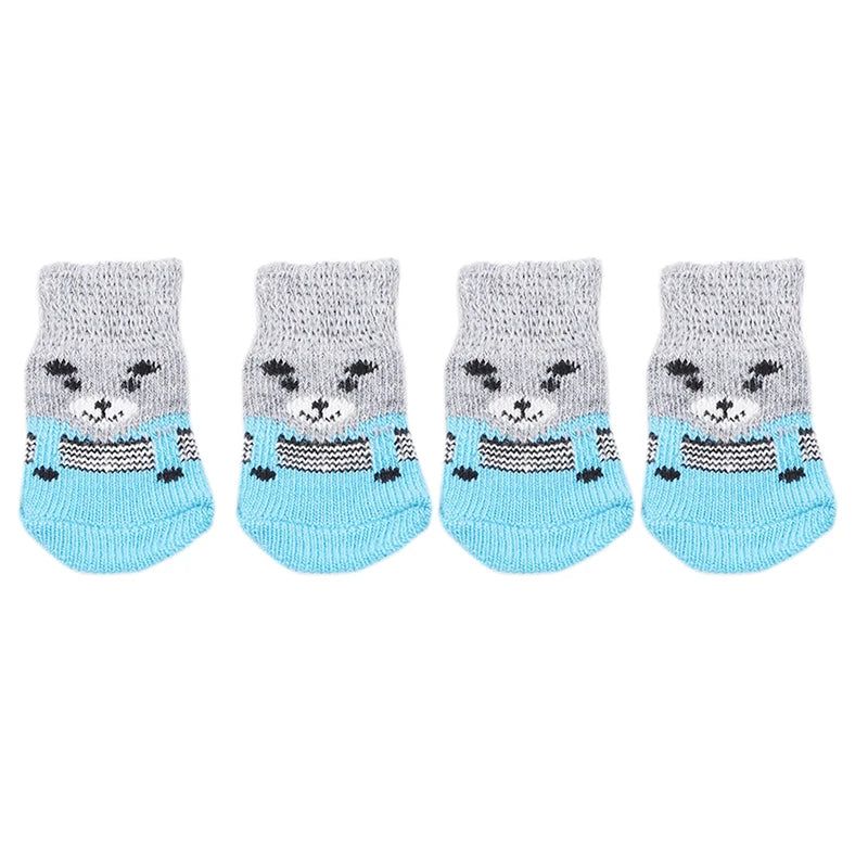 4Pcs Warm Puppy Dog Shoes Soft Pet Knits Socks Cute Cartoon Anti Slip Skid Socks Breathable Pet Products S/M/L Puppy Dog Socks