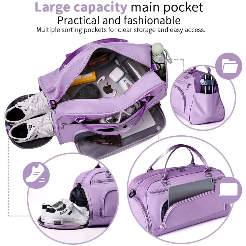 Gym Bag Duffle Bag Weekend Bag Overnight Hospital Bag with Shoes Compartment and Wet Pocket Travel Bag Holdall for Men Women