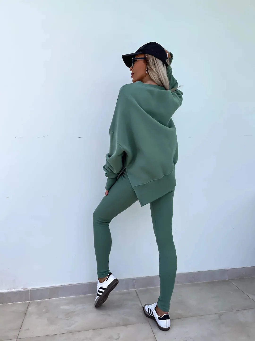 Casual Hooded Tight Pencil Pants Women's 2-piece Set Sweatshirt Autumn Long-sleeved Loose O Neck Top Trousers Yoga Sports Suit