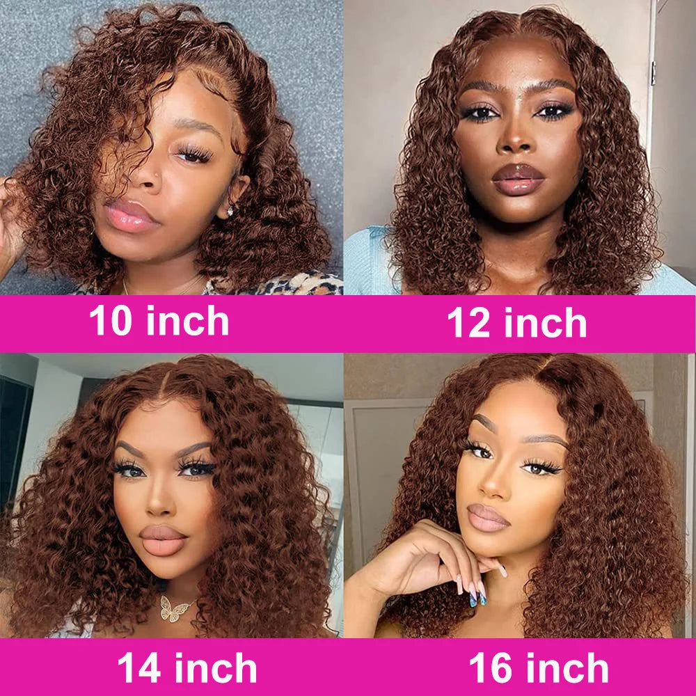 Brazilian Deep Curly Bob Hair Wigs Brown Color 4 HD Lace Front Free Part Transparent 100% Remy Hair Wig Deep Wave For Black