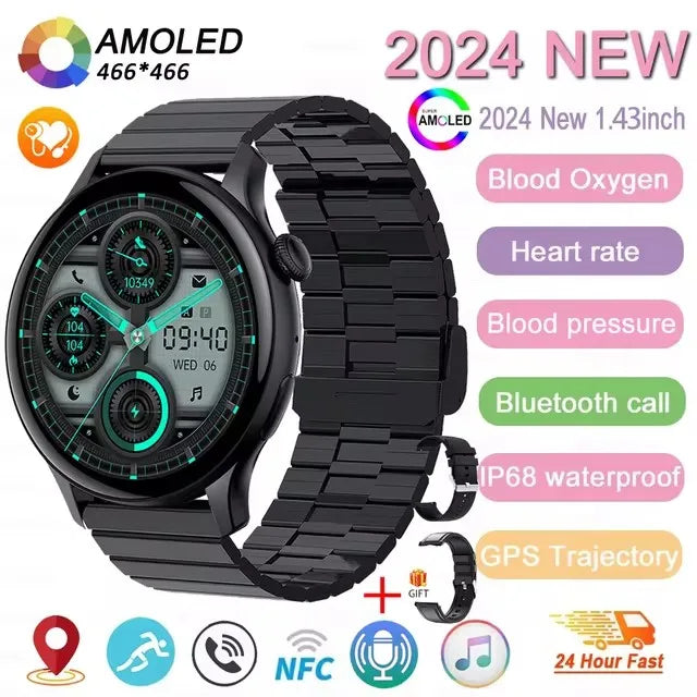 2024 New NFC GPS Smart Watch Women 1.43 Inch AMOLED 466*466 HD Screen Always Display Sport Watch Women Bluetooth Call Smartwatch