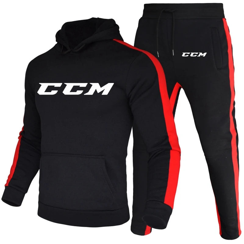 Men's Fleece Run Tracksuit Color Matching Jogging Suit CCM printing Two Piece Set Sportswear Loose Casual Fit Hoodies Sweatpants