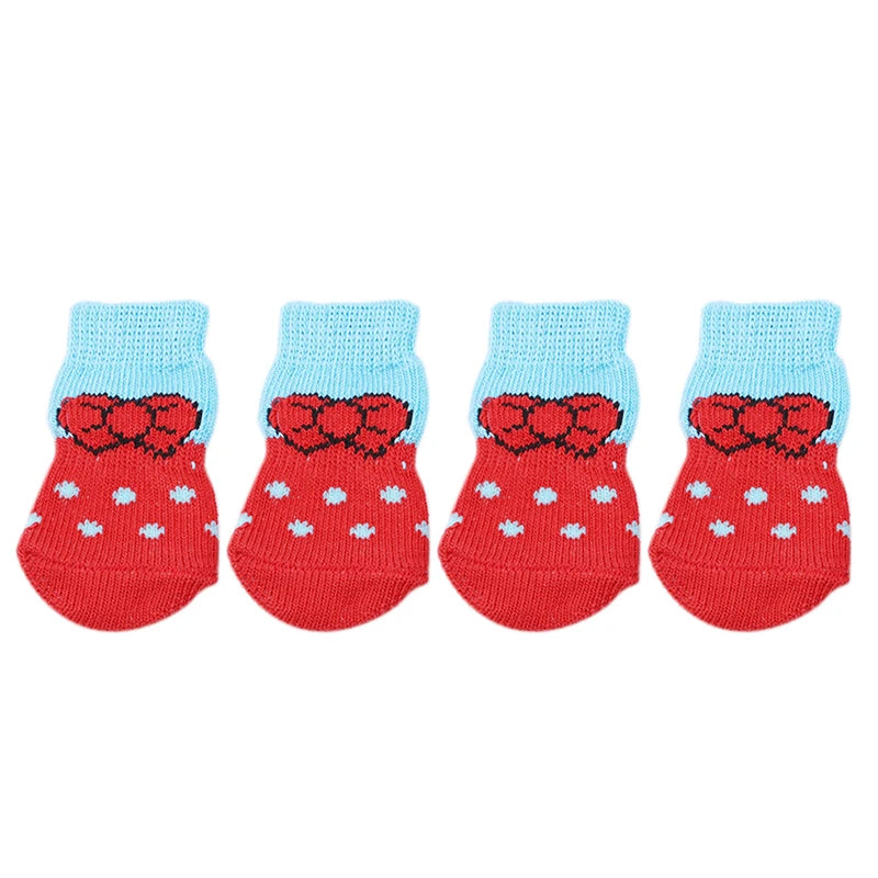 4Pcs Warm Puppy Dog Shoes Soft Pet Knits Socks Cute Cartoon Anti Slip Skid Socks Breathable Pet Products S/M/L Puppy Dog Socks