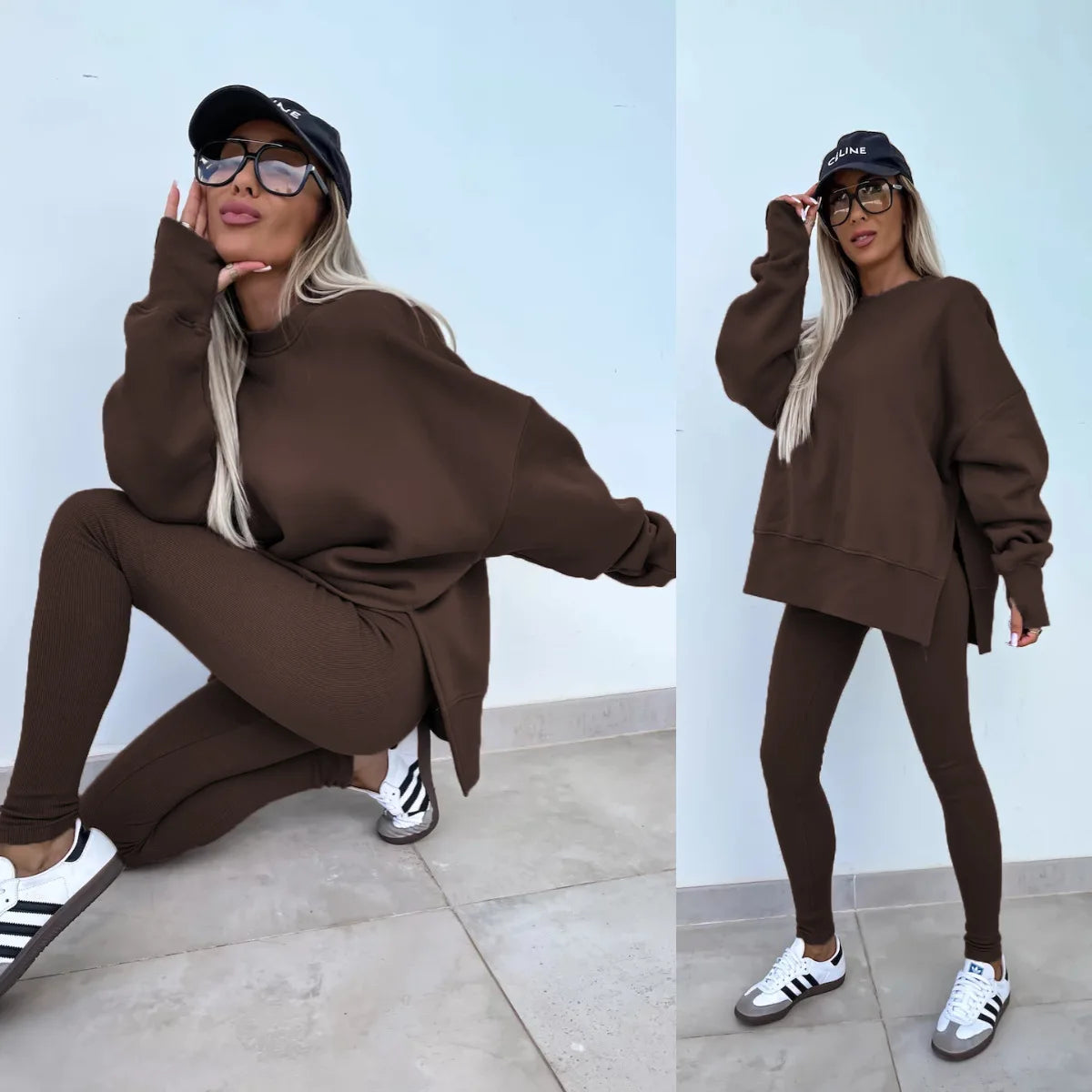 Casual Hooded Tight Pencil Pants Women's 2-piece Set Sweatshirt Autumn Long-sleeved Loose O Neck Top Trousers Yoga Sports Suit