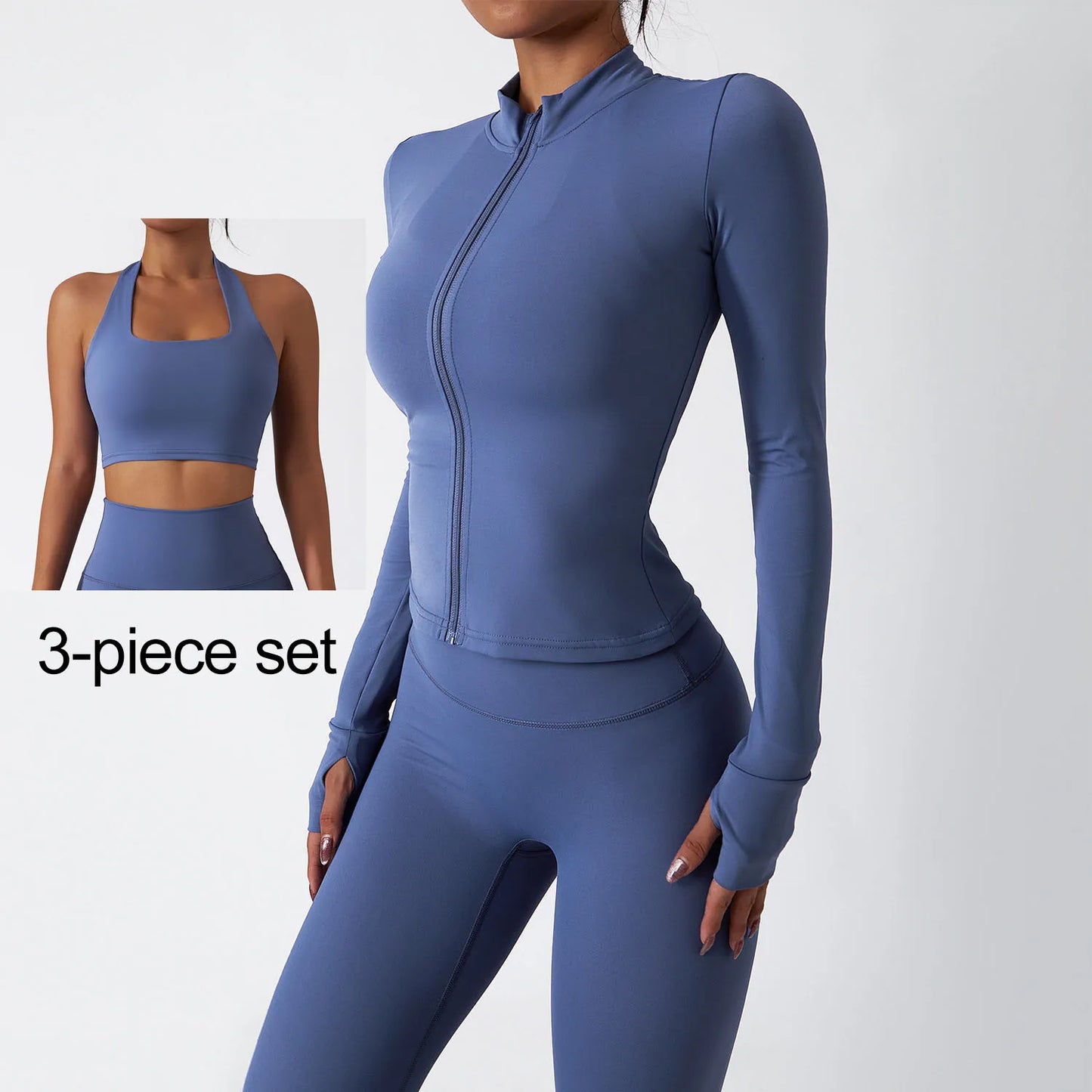 Yoga Set Women Gym Quick-drying Long-sleeved Coat Training Workout Sportswear Clothing Fitness Leggings Sports Bra Running Suits