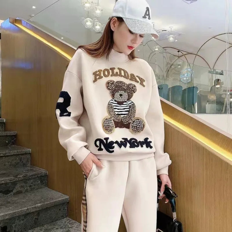 Women's Casual Fashion Plush Sweater Sweat Suits 2024 Spring And Autumn Winter New Temperament Matching Two Piece Sets For Women