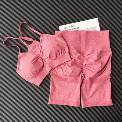 Women's High Waist Buttock Lifting Yoga Shorts Set Gather Beautiful Back Spring And Summer Sports Running Breathable Fitness Set