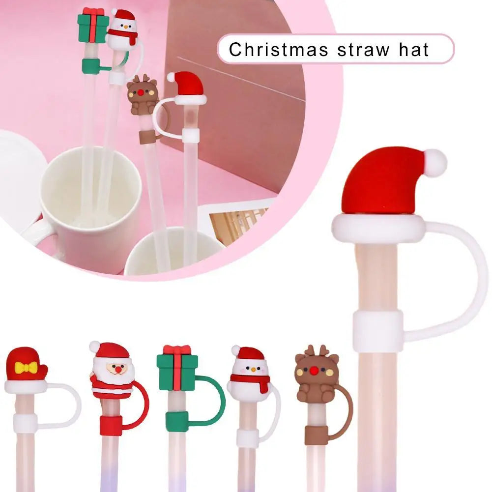 For Stanley Cup 10mm Silicone Straw Cover Reusable Dust Cap Christmas Themed Fun Cartoon Straw Decorative Straw Cap