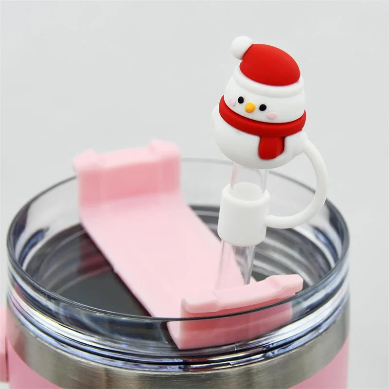 6pcs Christmas Straw Cover Cap For Stanley 40oz Tumbler Cup Accessories Reusable Silicone Sippy Cap Stopper Dust Lids Plug