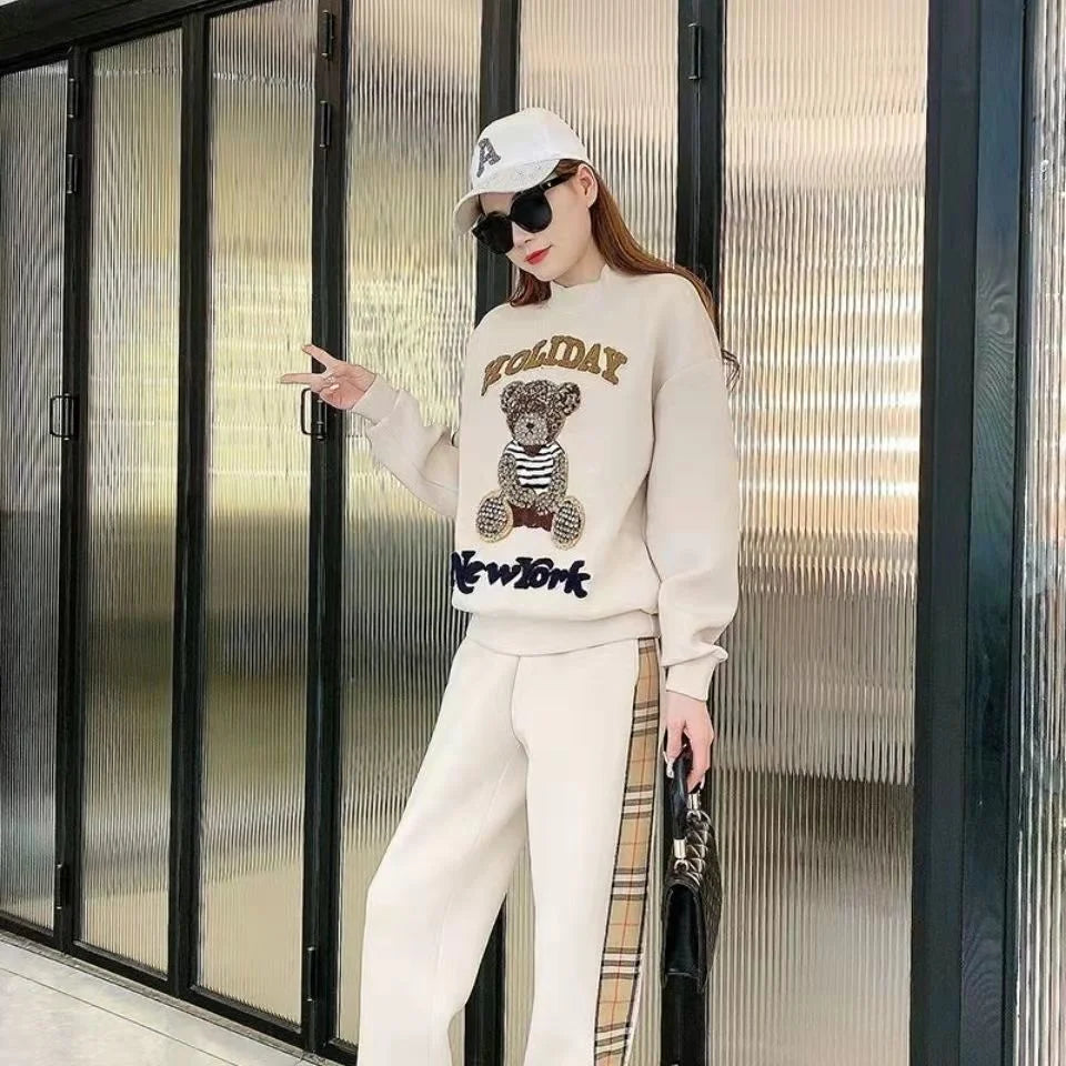 Women's Casual Fashion Plush Sweater Sweat Suits 2024 Spring And Autumn Winter New Temperament Matching Two Piece Sets For Women