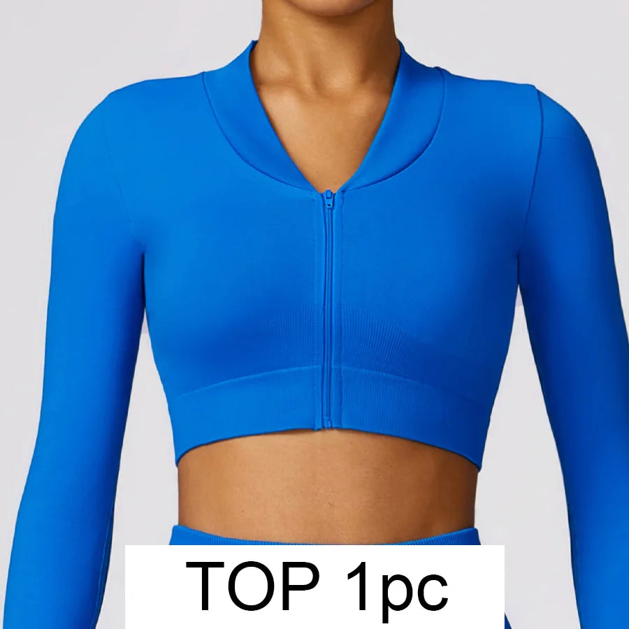 Yoga Set Gym 2/3pcs Seamless Clothes Sportswear Yoga Suits For Women Long Sleeve Fitness Set Tracksuits Sports Bra Bell-Bottoms