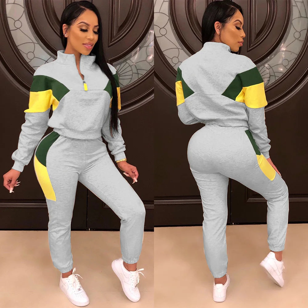 Two Piece Set Tracksuit 2Pcs Women Zipper Top And Pants Fall Sweat Suits Long Sleeve Casual Sport Autumn Clothing Suits Female