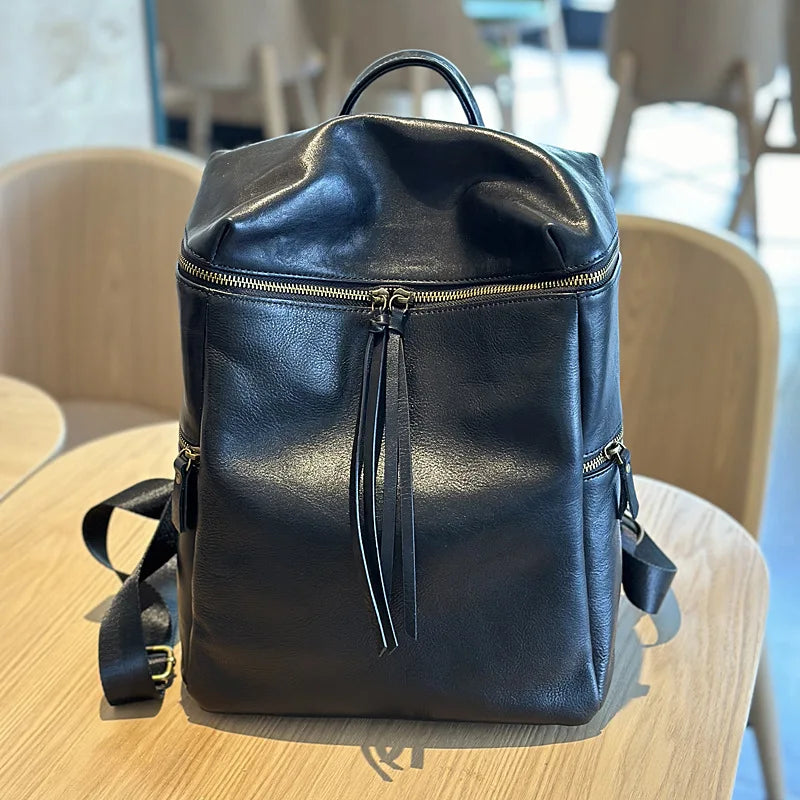 Tanned Leather Backpack Women's Vintage Genuine Bag Simple Top Layer Cowhide Travel Large Capacity Bags