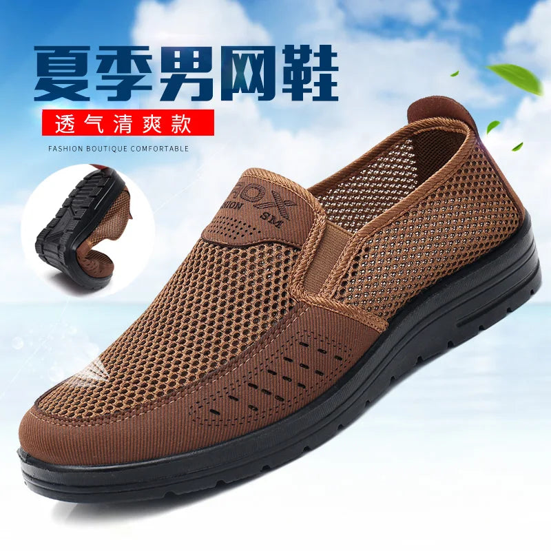 cloth shoes summer male tennis shoes breathable mesh surface middle-aged daddy soft bottom anti-slip elderly leisure men's shoes