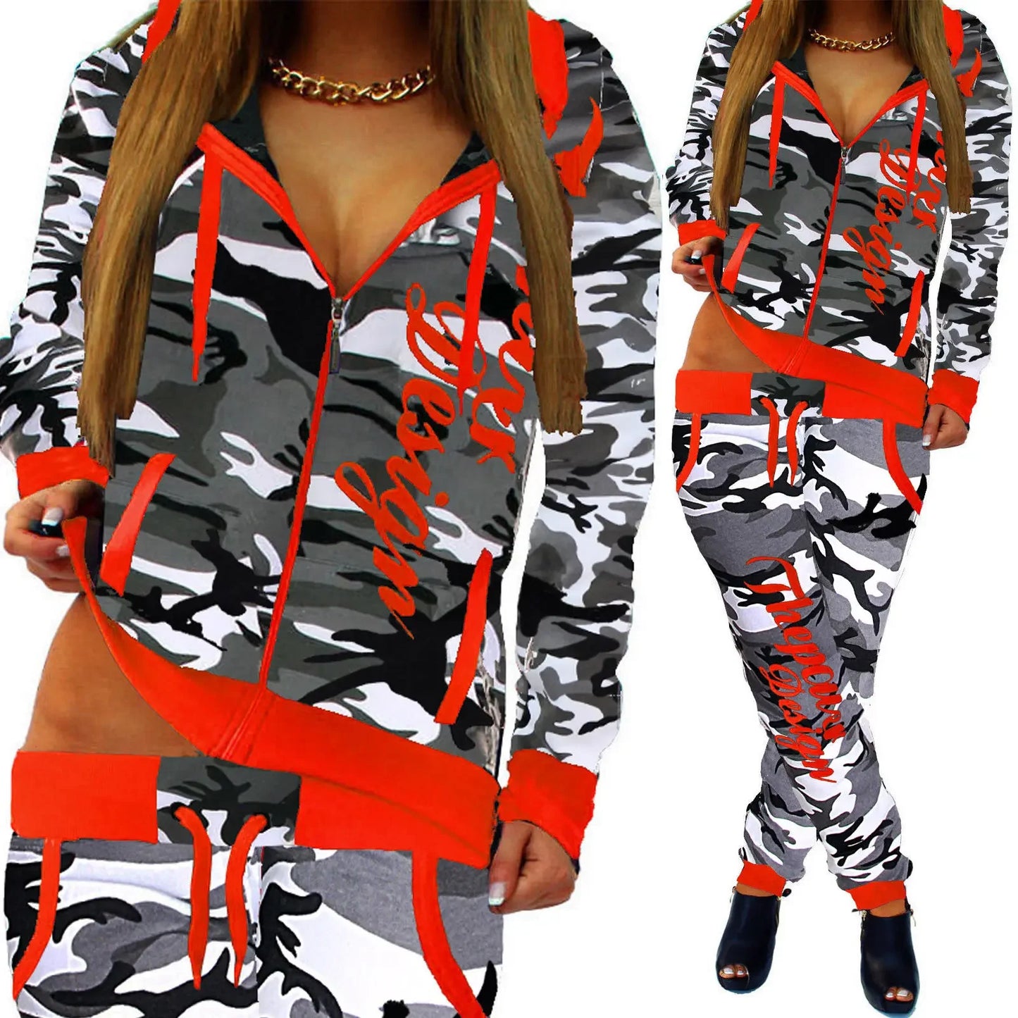 ZOGAA spring new 2 piece set women fashion clothing women 2024 Casual camouflage street style  sweatsuits for women Plus S-3XL