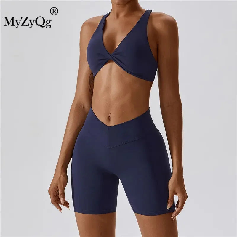 MyZyQg Women 2 Pcs Set Yoga Pilate Bra Beauty Back Leggings Running Sports Underwear Quick Dry Tight Fitness Short Suit