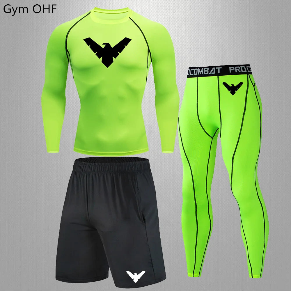 Nightwing Men's Compression Sportswear Suits Gym Tights Training Clothes Workout Jogging Running Set Rashguard Tracksuit For Men