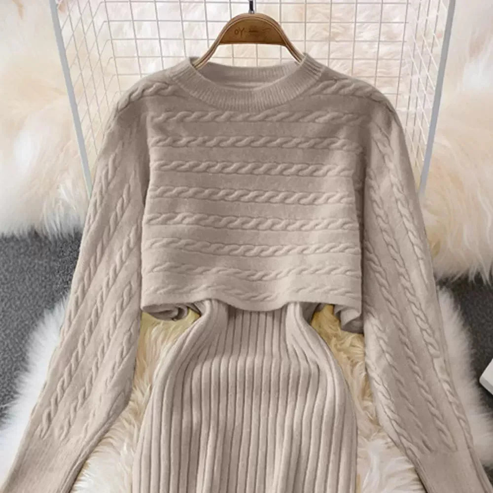 Women Sweater Dress Knit Long Sleeve & Casual Sleeveless Two Piece Sets Dress Sets Matching Sets Party Pullovers Autumn Winter