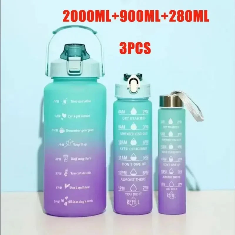 3Pcs Gradient Plastic Cup Set Large Capacity Sports Water Bottle Outdoor Travel Gym Fitness Jugs Student Portable Cup WIth Straw