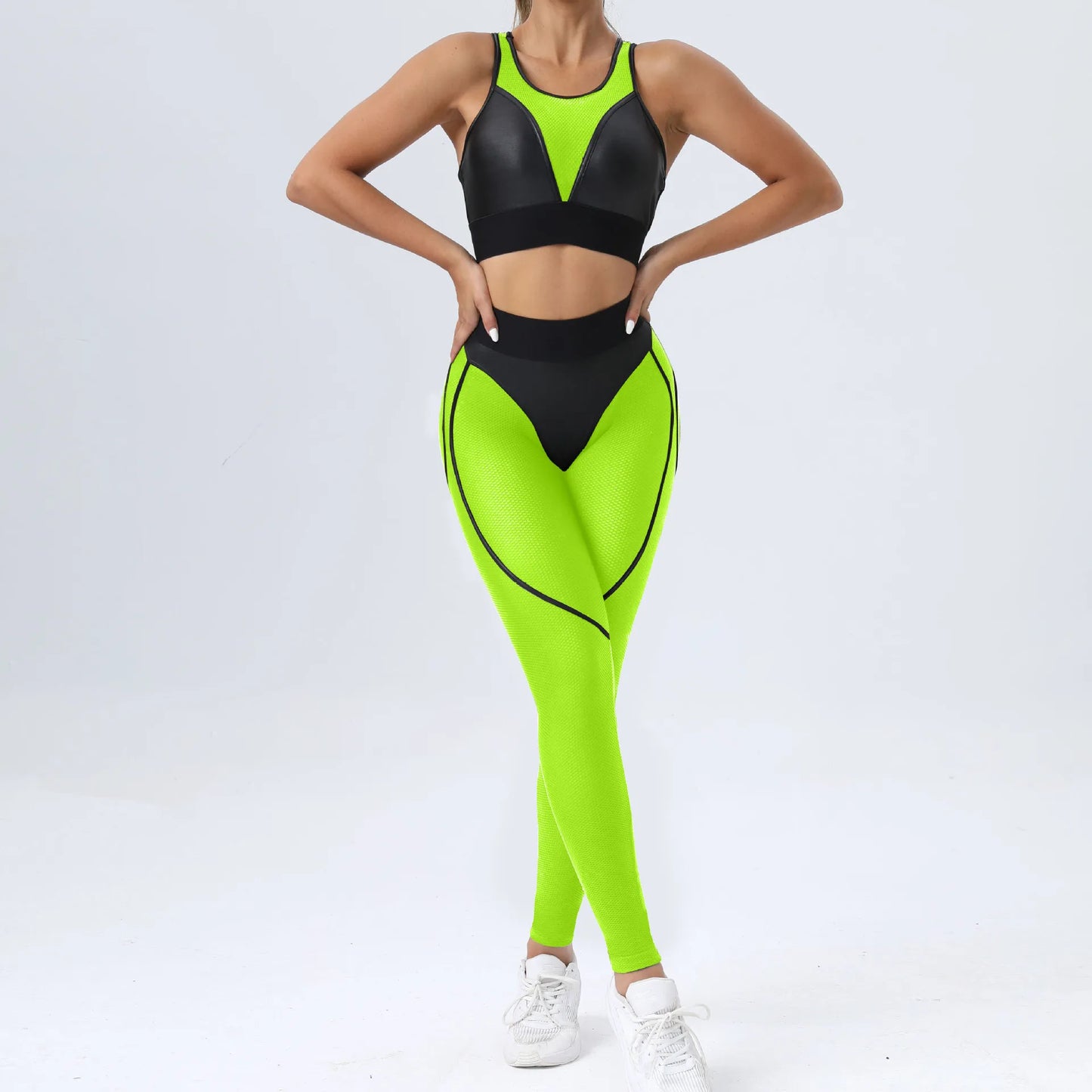 INS American Spicy Girls Street Fashion Sporty Style Personalized Mesh Panel Contrast Hip Lift Fitness Bodysuit Pants Yoga Suit