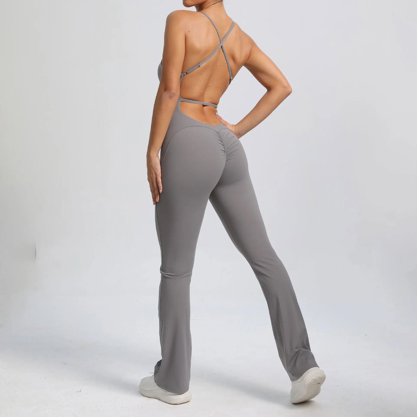 2024 Sportwear Fitness Yoga Set Workout Flared Legging One Piece Jumpsuit Pants Exercise Active Wear Bodysuit