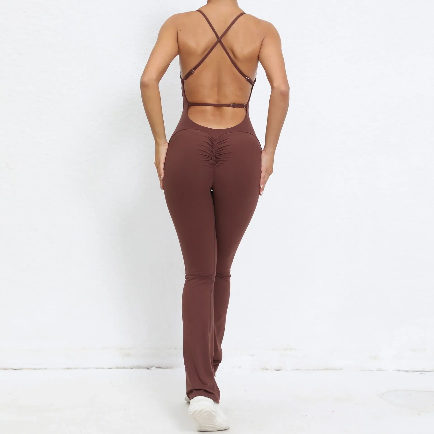 2024 Nylon Pad Bunny Sportwear Fitness Yoga Set Workout Flared Legging One Piece Jumpsuit Pants Exercise Active Wear Bodysuit