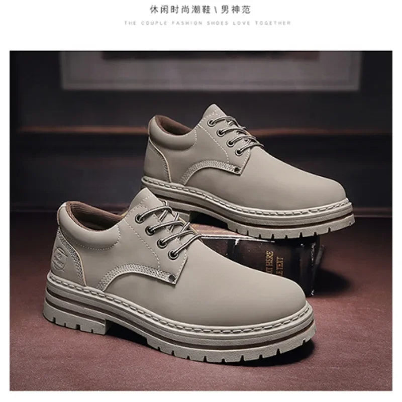 New Fashion Work Shoes Spring Autumn Lace Up Leather Shoes Brand Comfy Office Style Leisure Walk Oxfords Men Casual Shoes